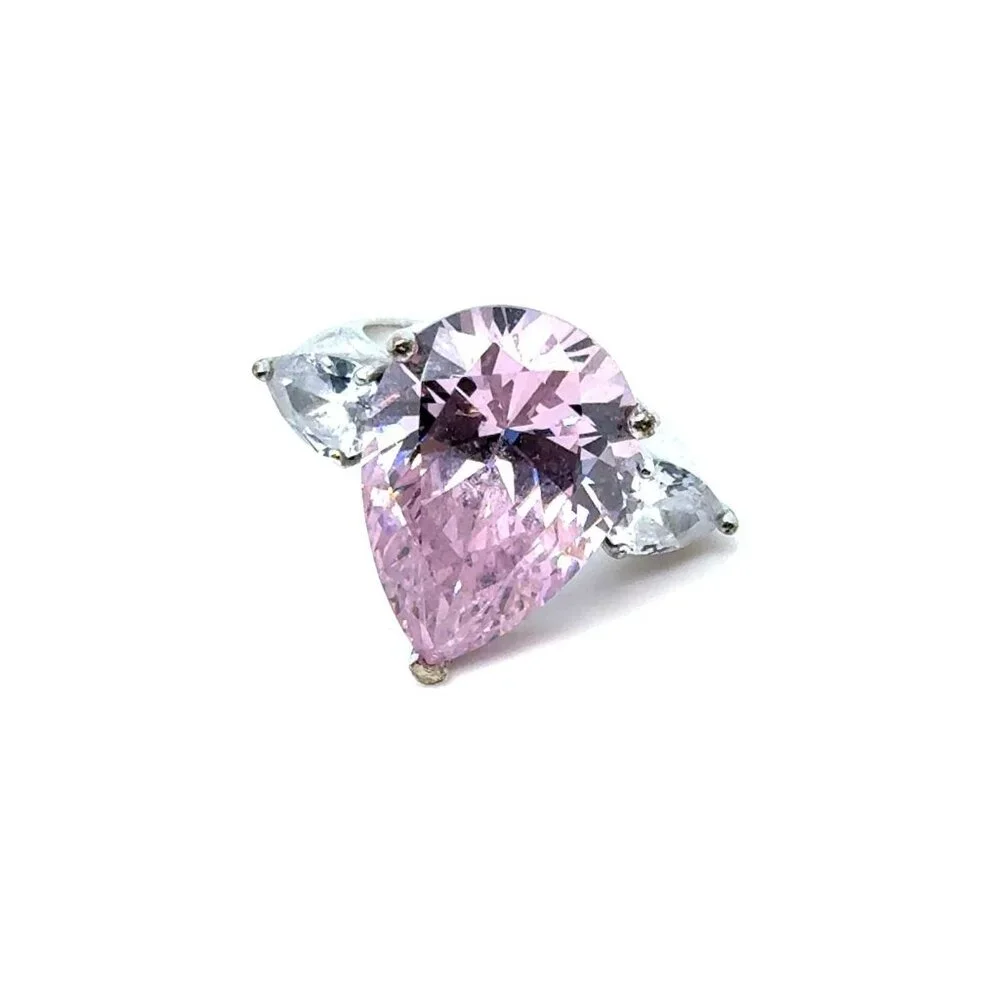 Pink & White Teardrop Stones Silver‎ 925 Ring